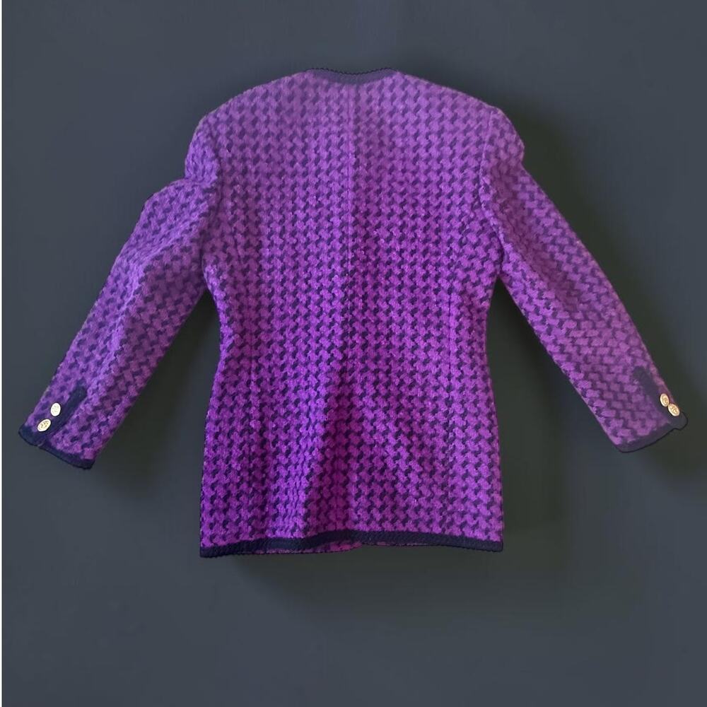 Vintage Mondi Purple Wool Houndstooth Knit Blazer 34/4-Euro Chic - Picture 3 of 12